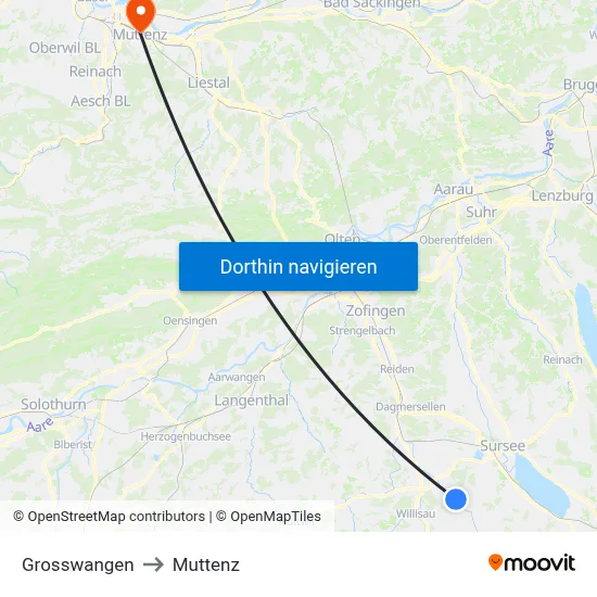 Grosswangen to Muttenz map
