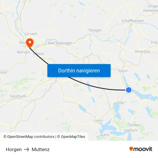 Horgen to Muttenz map