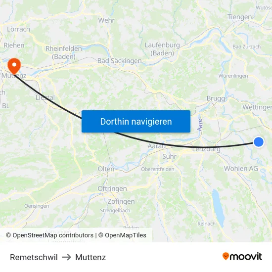 Remetschwil to Muttenz map