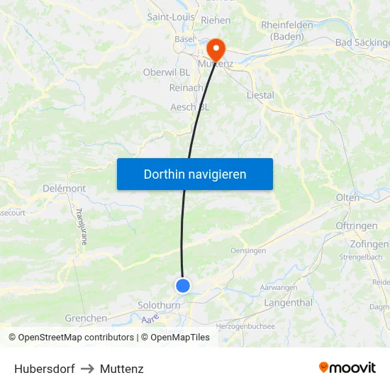 Hubersdorf to Muttenz map
