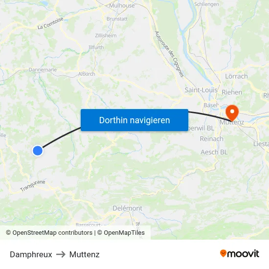 Damphreux to Muttenz map