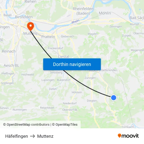 Häfelfingen to Muttenz map