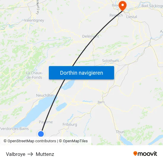 Valbroye to Muttenz map