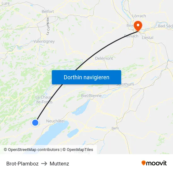 Brot-Plamboz to Muttenz map