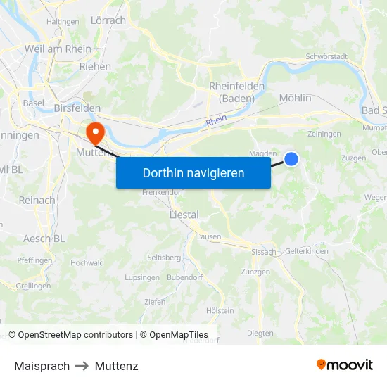 Maisprach to Muttenz map