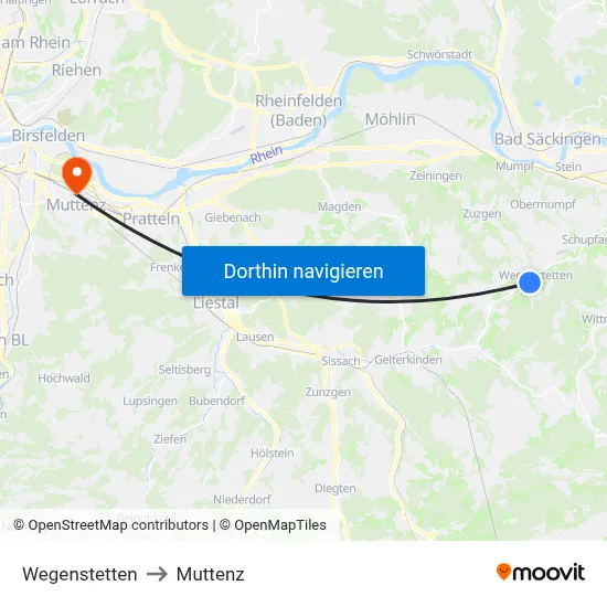 Wegenstetten to Muttenz map