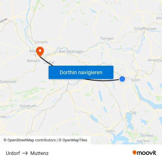 Urdorf to Muttenz map