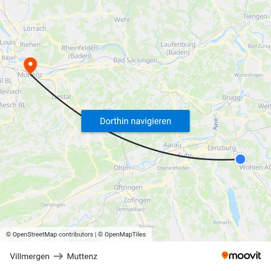 Villmergen to Muttenz map