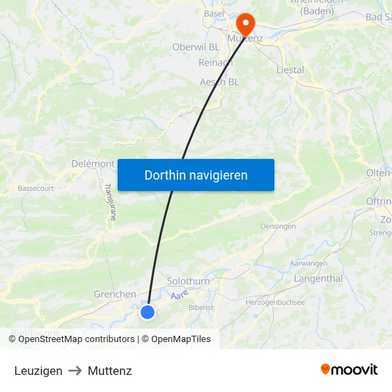 Leuzigen to Muttenz map