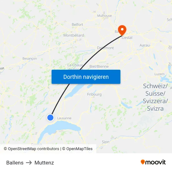 Ballens to Muttenz map