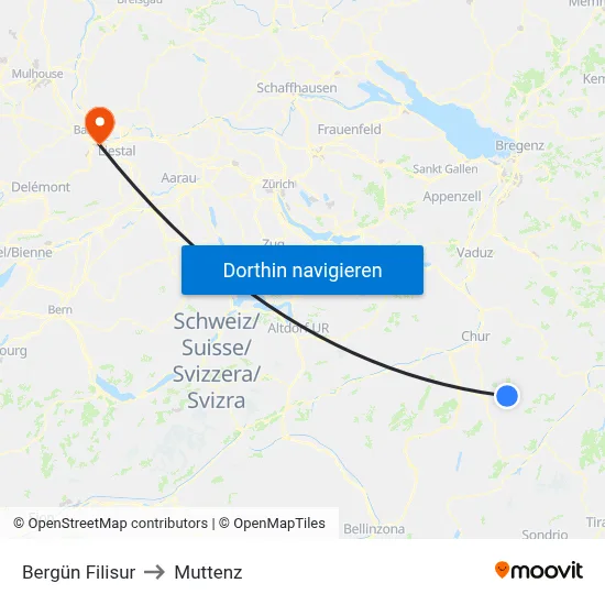Bergün Filisur to Muttenz map