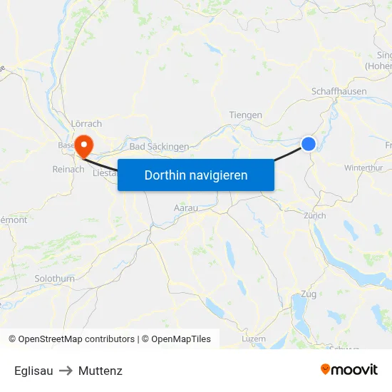 Eglisau to Muttenz map
