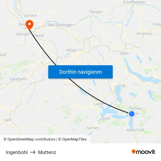 Ingenbohl to Muttenz map
