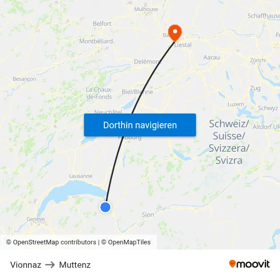 Vionnaz to Muttenz map