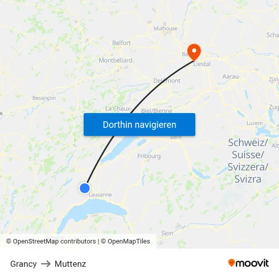 Grancy to Muttenz map