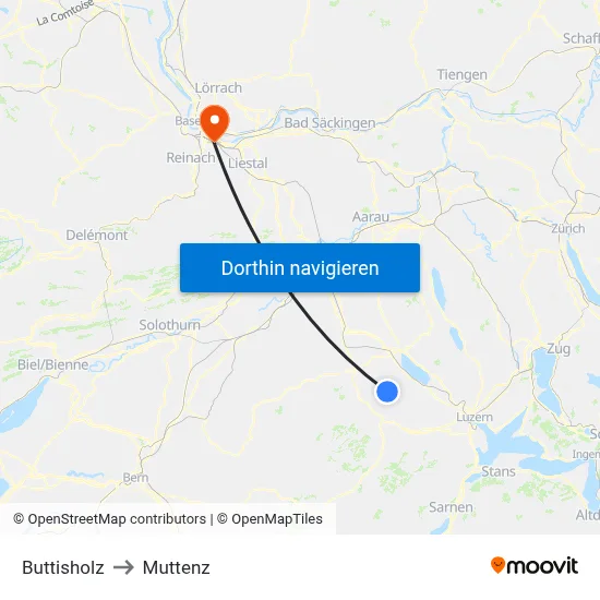 Buttisholz to Muttenz map