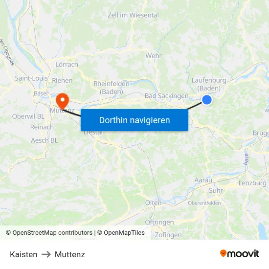 Kaisten to Muttenz map