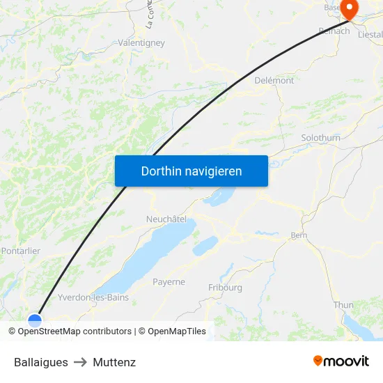 Ballaigues to Muttenz map