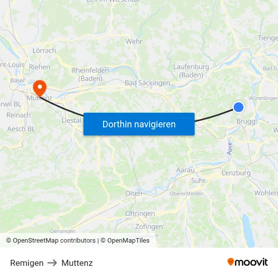 Remigen to Muttenz map