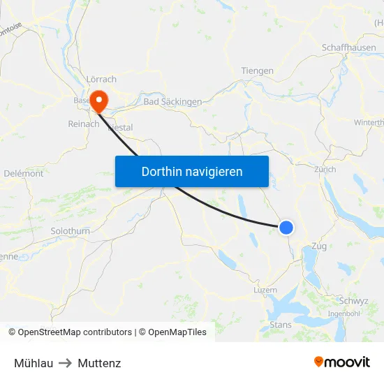Mühlau to Muttenz map