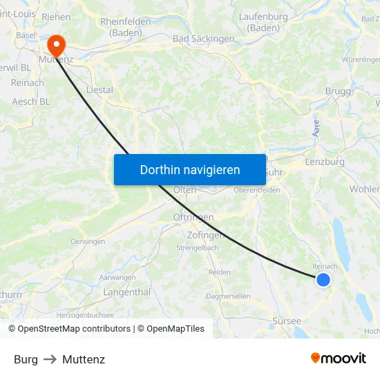 Burg to Muttenz map