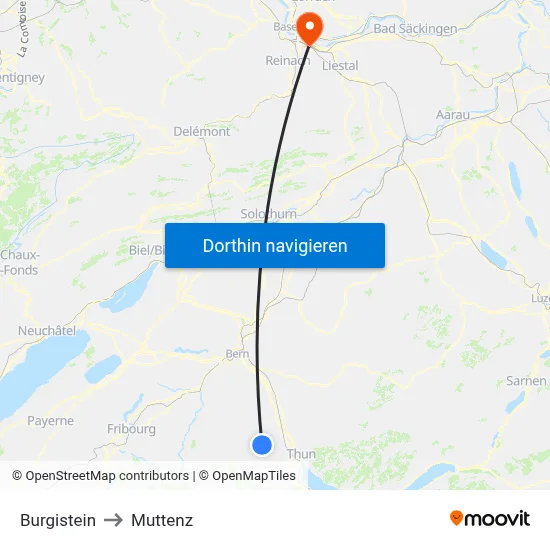 Burgistein to Muttenz map