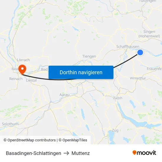 Basadingen-Schlattingen to Muttenz map