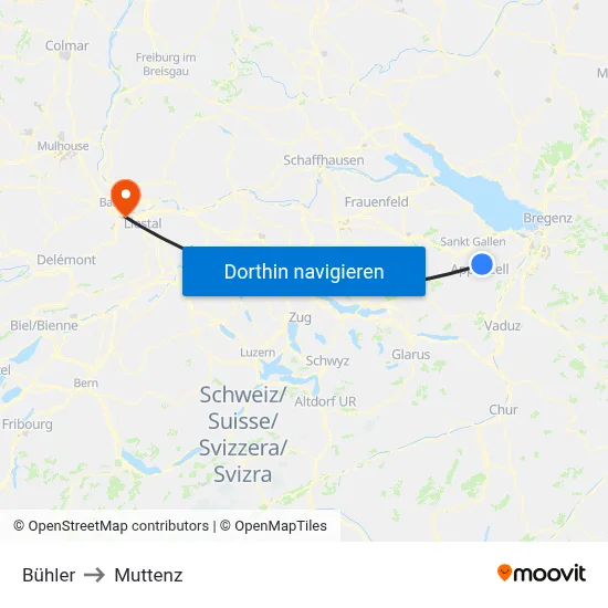 Bühler to Muttenz map