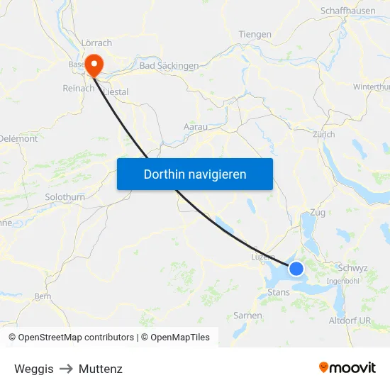 Weggis to Muttenz map