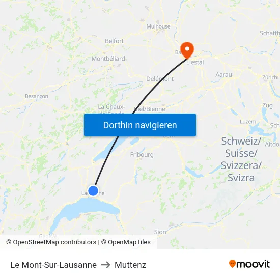 Le Mont-Sur-Lausanne to Muttenz map