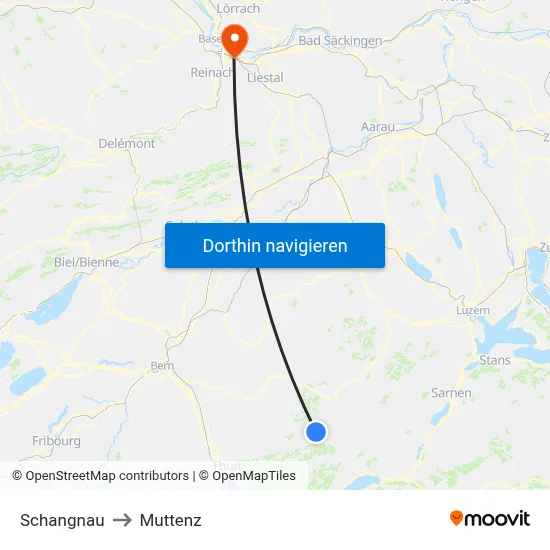 Schangnau to Muttenz map