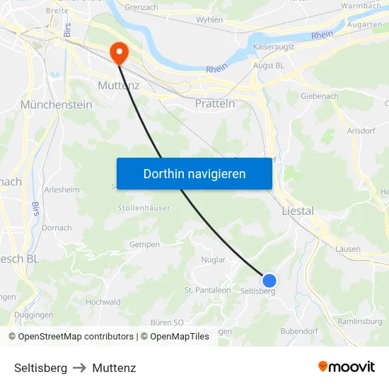 Seltisberg to Muttenz map