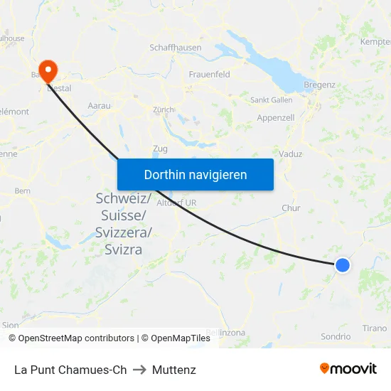 La Punt Chamues-Ch to Muttenz map