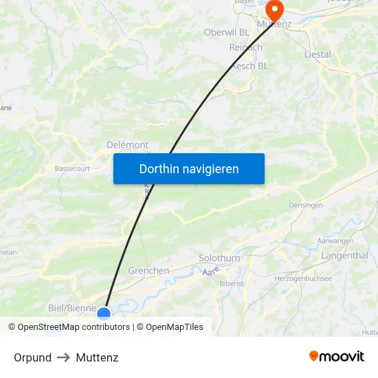 Orpund to Muttenz map