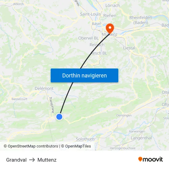 Grandval to Muttenz map