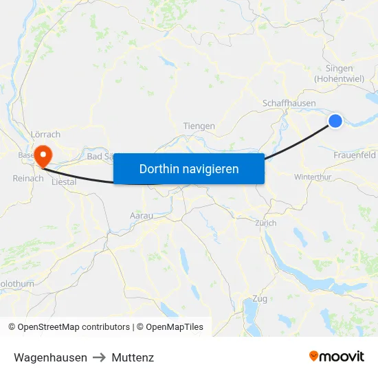 Wagenhausen to Muttenz map