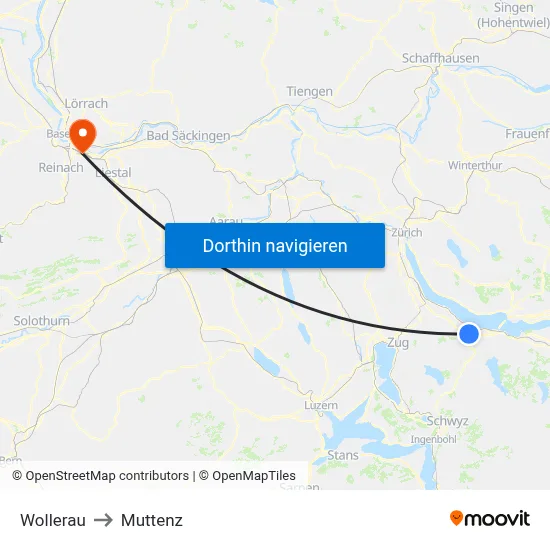 Wollerau to Muttenz map