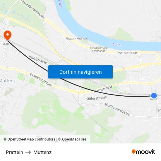 Pratteln to Muttenz map