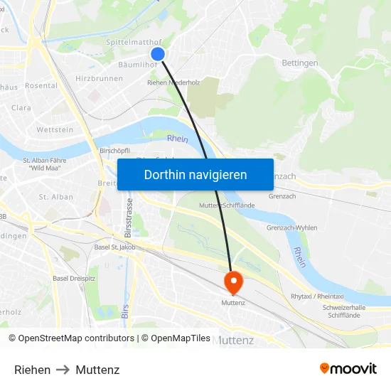 Riehen to Muttenz map