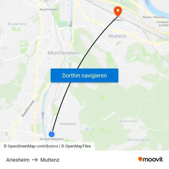Arlesheim to Muttenz map