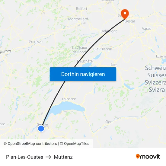Plan-Les-Ouates to Muttenz map