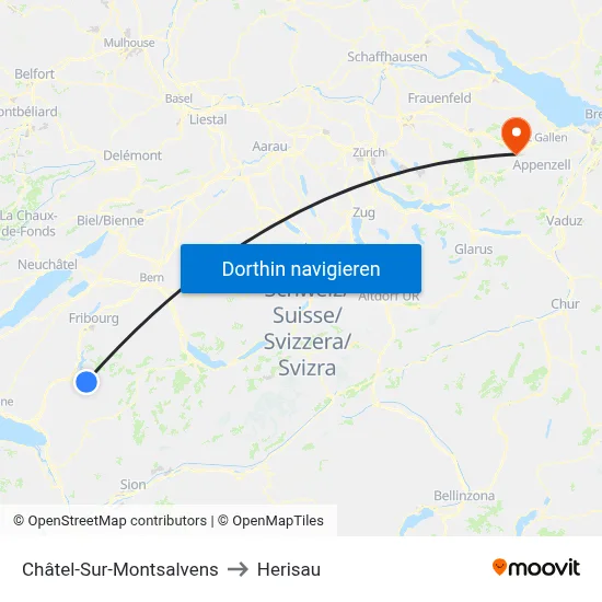 Châtel-Sur-Montsalvens to Herisau map