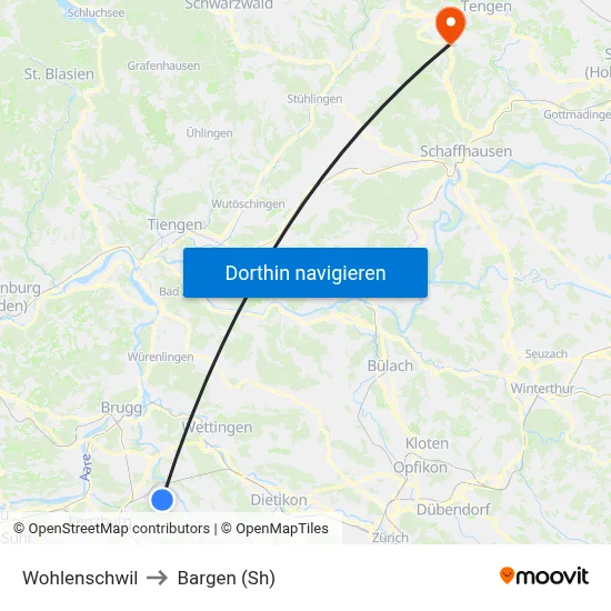 Wohlenschwil to Bargen (Sh) map
