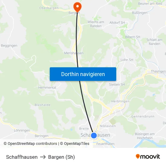 Schaffhausen to Bargen (Sh) map