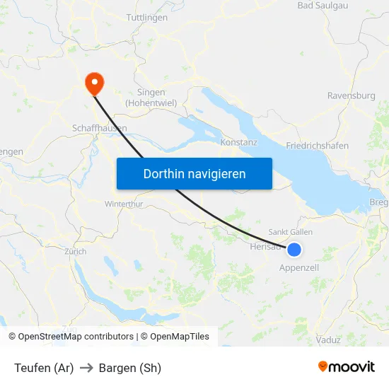 Teufen (Ar) to Bargen (Sh) map