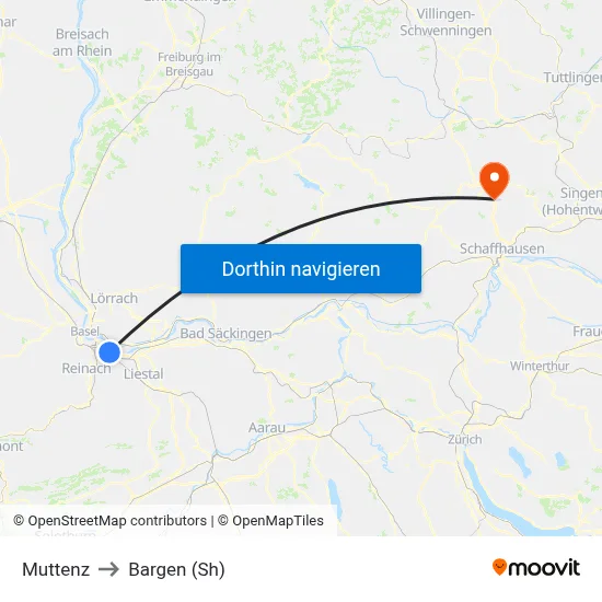 Muttenz to Bargen (Sh) map