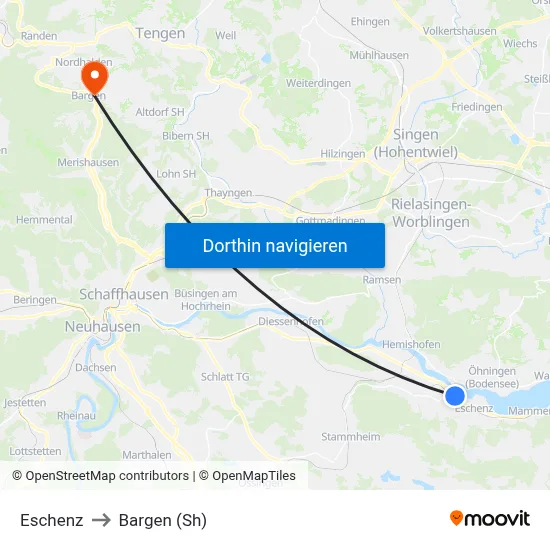 Eschenz to Bargen (Sh) map
