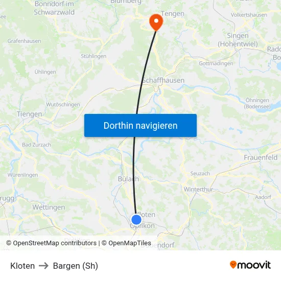 Kloten to Bargen (Sh) map