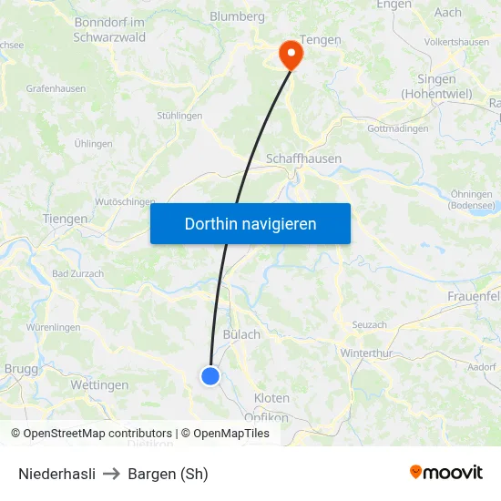 Niederhasli to Bargen (Sh) map