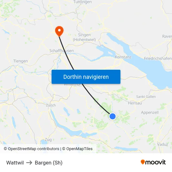 Wattwil to Bargen (Sh) map